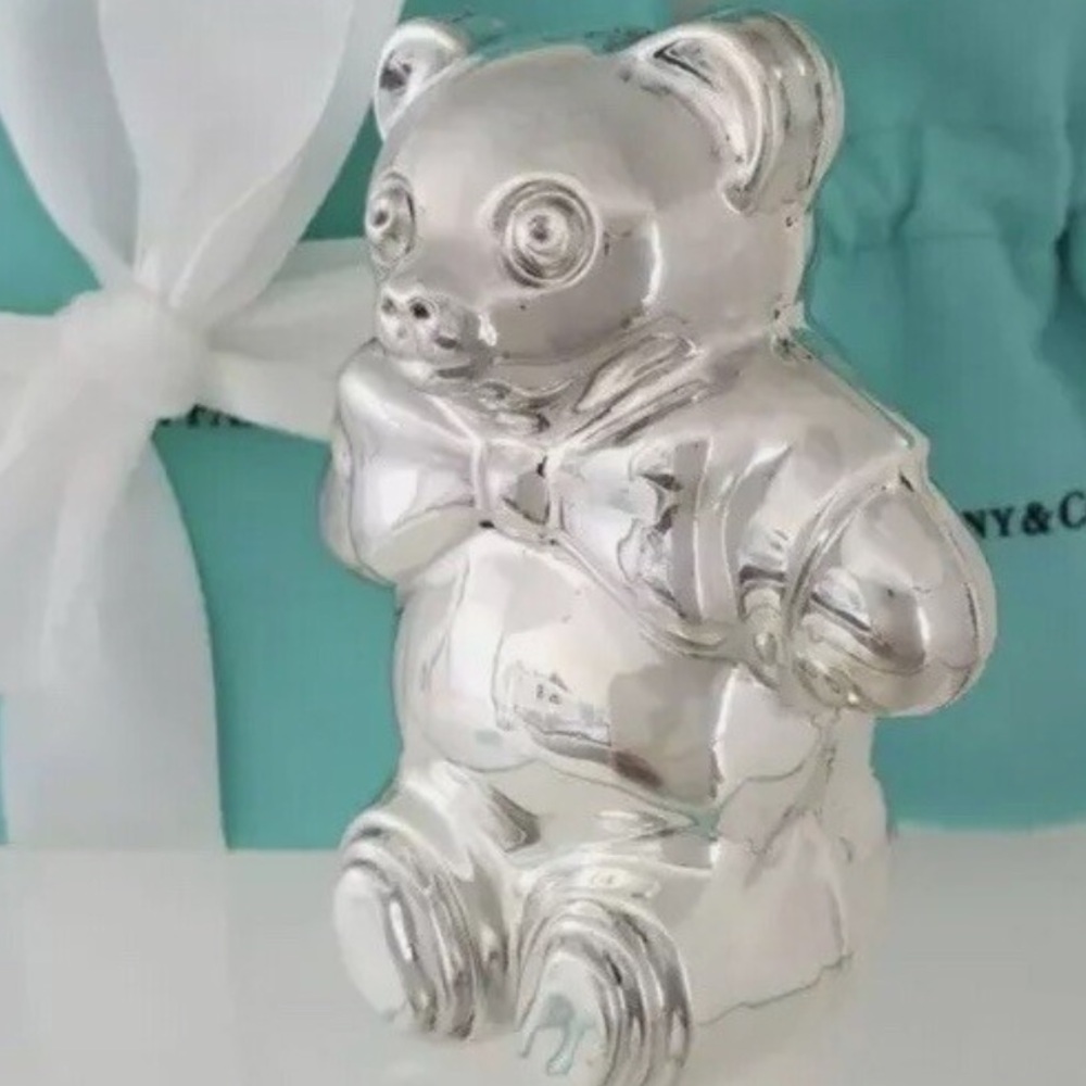 Tiffany & Co. Exquisite Sterling Silver Teddy Bear Baby Rattle